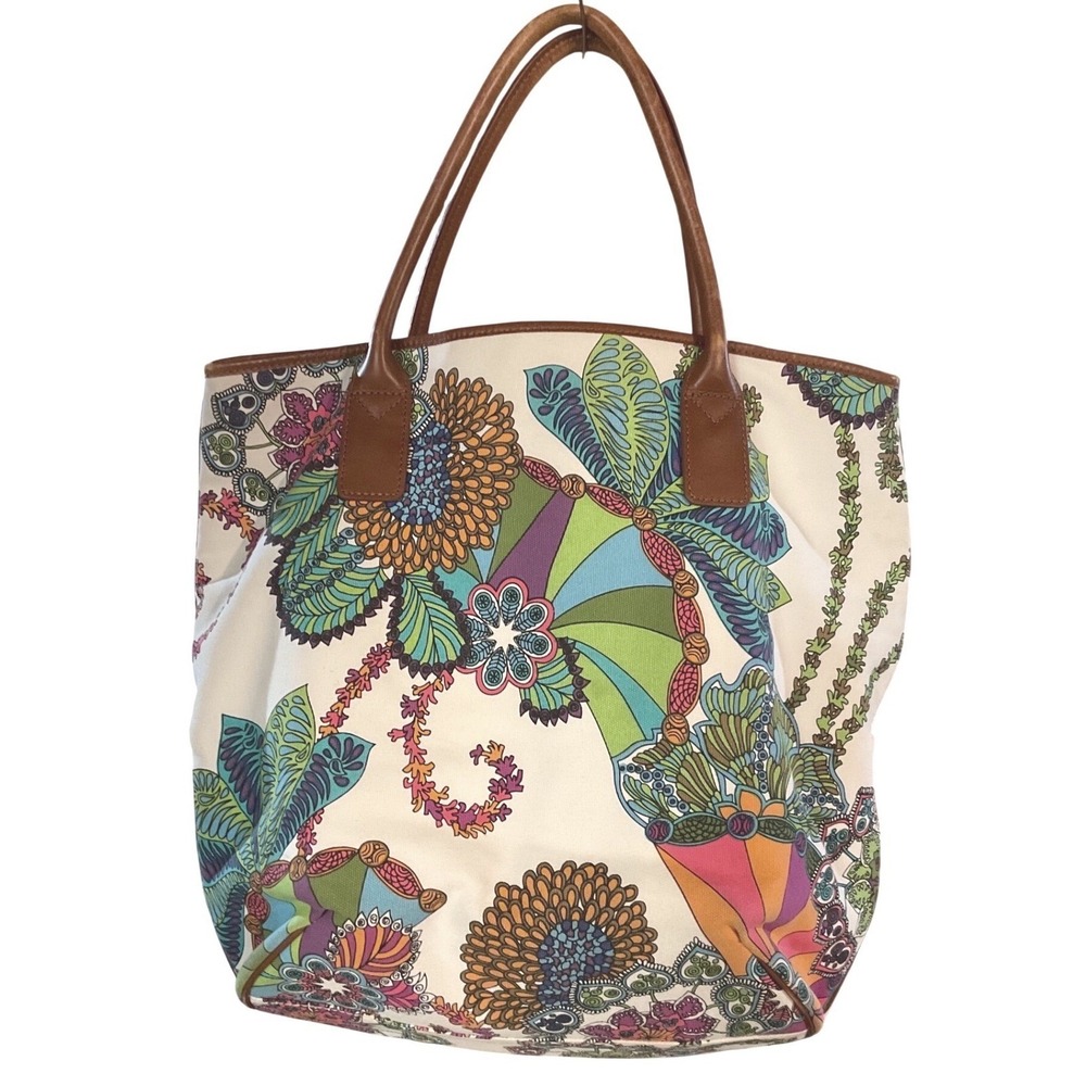 Trina Turk Women's Floral Printed Canvas Leather Trim Resort Sachet Bag One Size - Picture 4 of 15